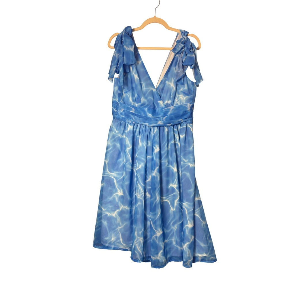 L'atiste by Amy Dress L Blue Water Ripple Tie Shoulder Mermaidcore Resortwear